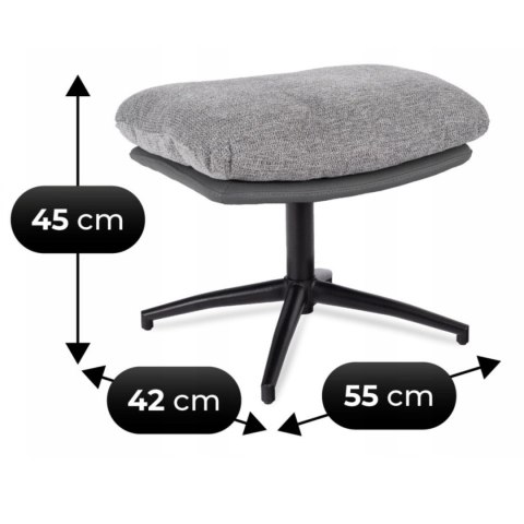 Fotel Wypoczynkowy Obrotowy FREMONT z Podnóżkiem Szary/Czarny