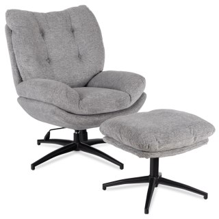 Fotel Wypoczynkowy Obrotowy FREMONT z Podnóżkiem Szary/Czarny Nowoczesny