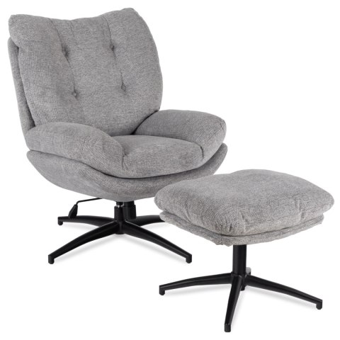 Fotel Wypoczynkowy Obrotowy FREMONT z Podnóżkiem Szary/Czarny Nowoczesny