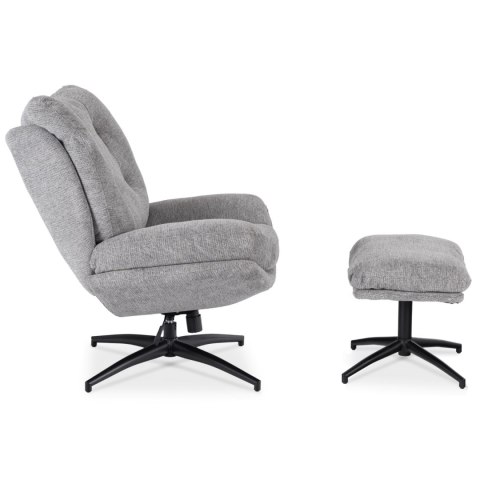 Fotel Wypoczynkowy Obrotowy FREMONT z Podnóżkiem Szary/Czarny Nowoczesny