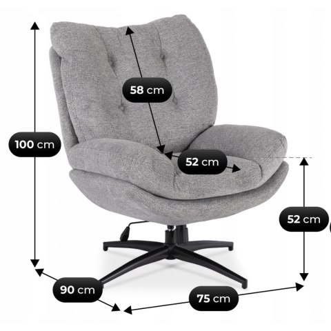 Fotel Wypoczynkowy Obrotowy FREMONT z Podnóżkiem Szary/Czarny Nowoczesny