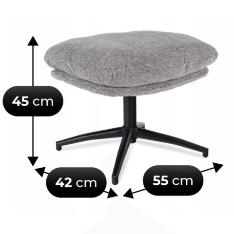 Fotel Wypoczynkowy Obrotowy FREMONT z Podnóżkiem Szary/Czarny Nowoczesny