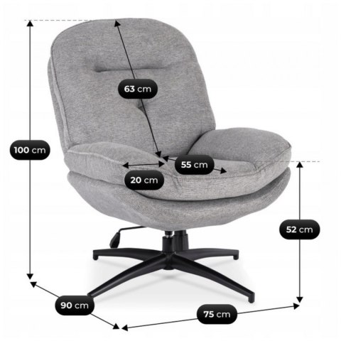 Fotel Wypoczynkowy Obrotowy MESA do Salonu Szary Nowoczesny