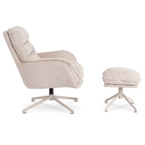 Fotel Wypoczynkowy Obrotowy PASADENA z Podnóżkiem Kremowy Nowoczesny