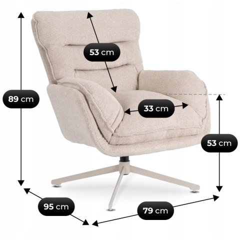 Fotel Wypoczynkowy Obrotowy PASADENA z Podnóżkiem Kremowy Nowoczesny