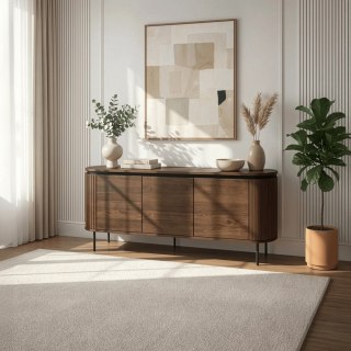 Komoda do Salonu BECK 160 cm Orzech Trzydrzwiowa Ryflowana Nowoczesna