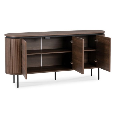 Komoda do Salonu BECK 160 cm Orzech Trzydrzwiowa Ryflowana Nowoczesna