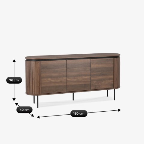 Komoda do Salonu BECK 160 cm Orzech Trzydrzwiowa Ryflowana Nowoczesna