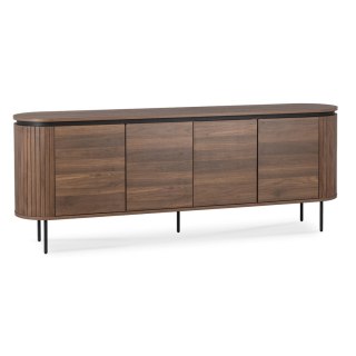 Komoda do Salonu BECK 200 cm Orzech Czterodrzwiowa Ryflowana Nowoczesna