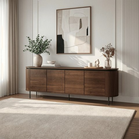 Komoda do Salonu BECK 200 cm Orzech Czterodrzwiowa Ryflowana Nowoczesna