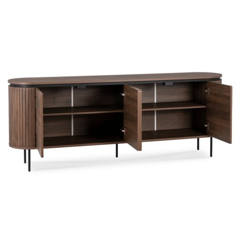 Komoda do Salonu BECK 200 cm Orzech Czterodrzwiowa Ryflowana Nowoczesna