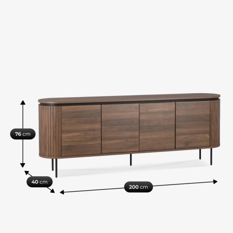 Komoda do Salonu BECK 200 cm Orzech Czterodrzwiowa Ryflowana Nowoczesna