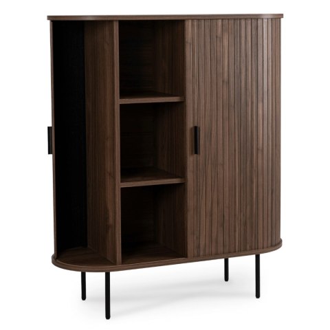 Komoda Wysoka Rozsuwana TRISH 100 cm Orzech Dwudrzwiowa Ryflowana Nowoczesna