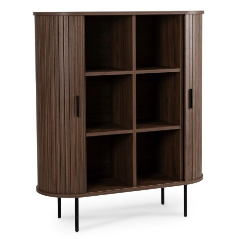 Komoda Wysoka Rozsuwana TRISH 100 cm Orzech Dwudrzwiowa Ryflowana Nowoczesna