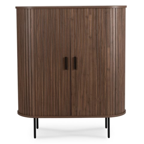 Komoda Wysoka Rozsuwana TRISH 100 cm Orzech Dwudrzwiowa Ryflowana Nowoczesna