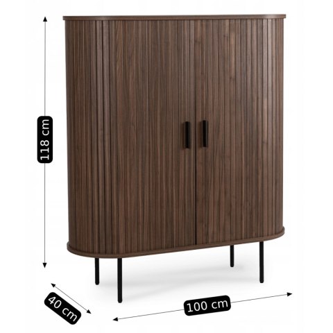 Komoda Wysoka Rozsuwana TRISH 100 cm Orzech Dwudrzwiowa Ryflowana Nowoczesna