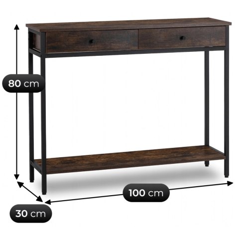 Konsola z Szufladami EVERLY 100 cm do Przedpokoju Dąb Rustykalny/Czarny Loft