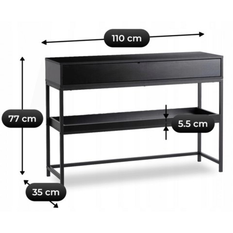 Konsola do Przedpokoju RUBY 100 cm z Półką Czarna Nowoczesna