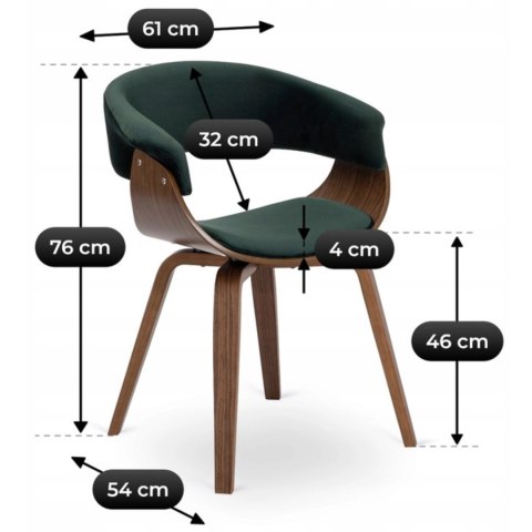 Krzesło GARY Welurowe Zielone/Orzech