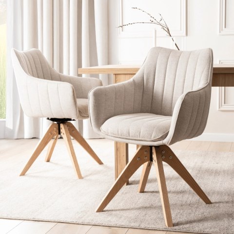 Krzesło Tapicerowane Obrotowe do Salonu LEMON Jasnobeżowe Nowoczesne Skandynawskie