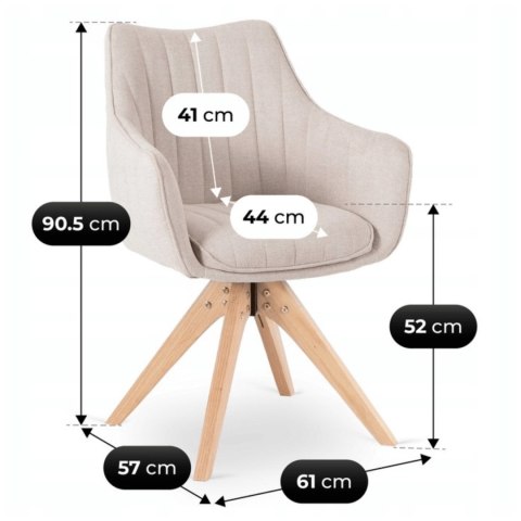 Krzesło Tapicerowane Obrotowe do Salonu LEMON Jasnobeżowe Nowoczesne Skandynawskie