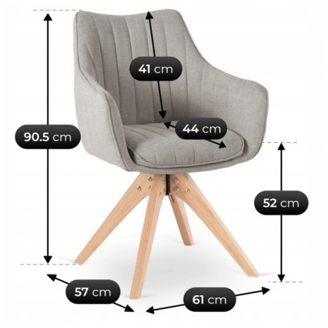 Krzesło Tapicerowane Obrotowe do Salonu LEMON Szare Nowoczesne Skandynawskie