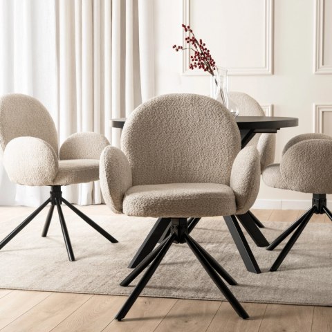 Krzesło Tapicerowane Obrotowe do Salonu MUSSO Beżowe Nowoczesne