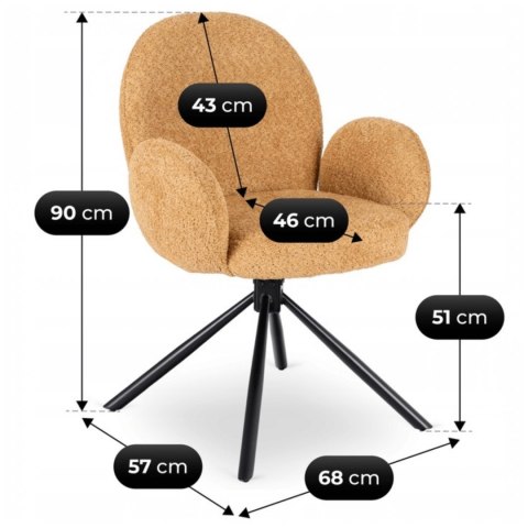 Krzesło Tapicerowane Obrotowe do Salonu MUSSO Musztardowe Nowoczesne