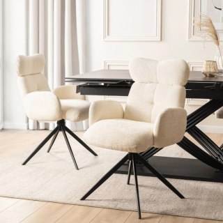 Krzesło Obrotowe do Salonu ALVARO Kremowe Boucle