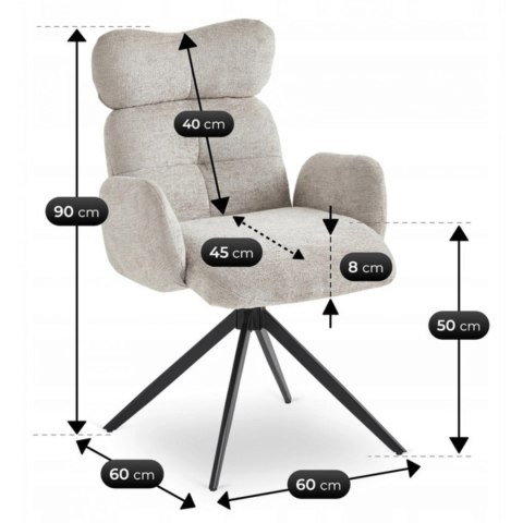 Krzesło Obrotowe do Salonu ALVARO Szare Boucle