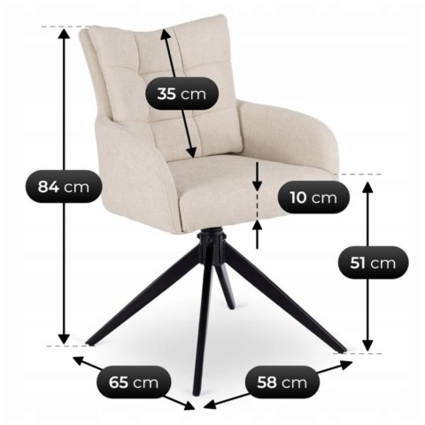 Krzesło Tapicerowane Obrotowe do Salonu JULY Kremowe Nowoczesne