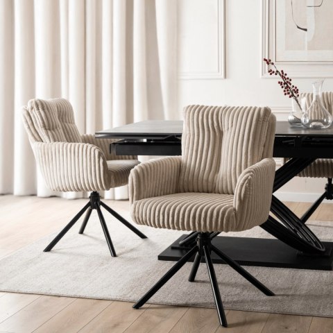 Krzesło Obrotowe do Salonu JUNE Beżowe Sztruksowe
