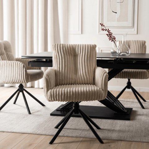 Krzesło Obrotowe do Salonu JUNE Beżowe Sztruksowe