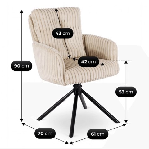 Krzesło Obrotowe do Salonu JUNE Beżowe Sztruksowe