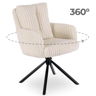 Krzesło Tapicerowane Obrotowe do Salonu JUNE Kremowe Sztruksowe Nowoczesne