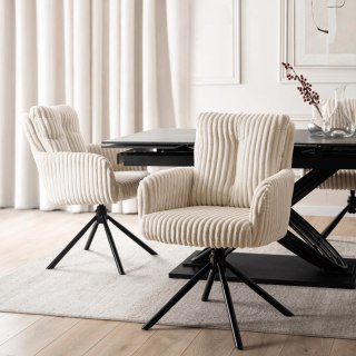 Krzesło Tapicerowane Obrotowe do Salonu JUNE Kremowe Sztruksowe Nowoczesne