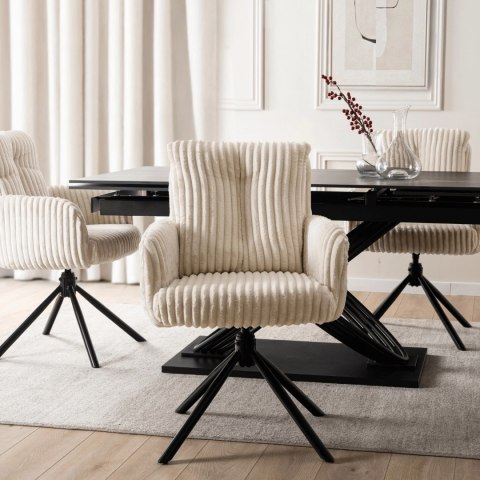 Krzesło Tapicerowane Obrotowe do Salonu JUNE Kremowe Sztruksowe Nowoczesne
