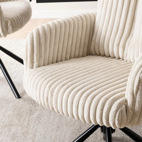 Krzesło Tapicerowane Obrotowe do Salonu JUNE Kremowe Sztruksowe Nowoczesne