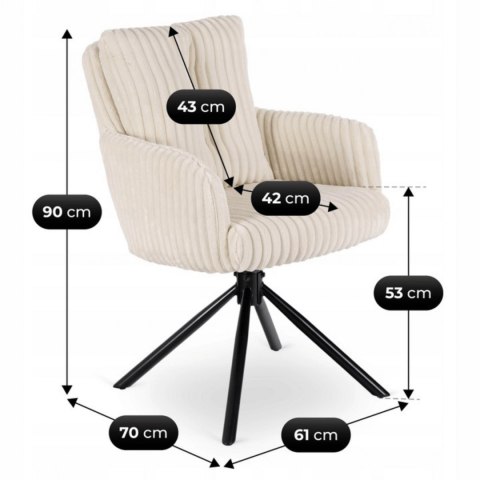 Krzesło Tapicerowane Obrotowe do Salonu JUNE Kremowe Sztruksowe Nowoczesne