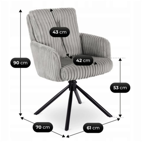 Krzesło Obrotowe do Salonu JUNE Szare Sztruksowe