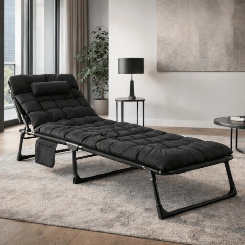 Leżak Ogrodowy Łóżko Polowe SATURN Czarne