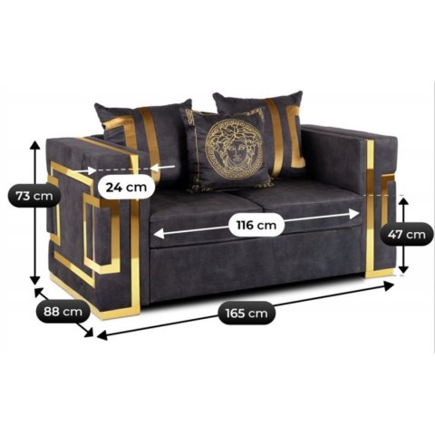 Sofa PALLAZO 2S Dwuosobowa Czarny/Złoty