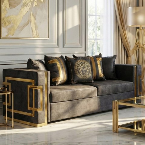 Sofa PALLAZO 3S Trzyosobowa Czarny/Złoty