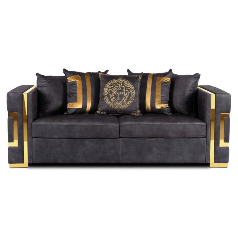 Sofa PALLAZO 3S Trzyosobowa Czarny/Złoty