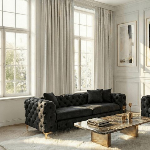 Sofa SORRENTO 3S Trzyosobowa Czarna Welurowa