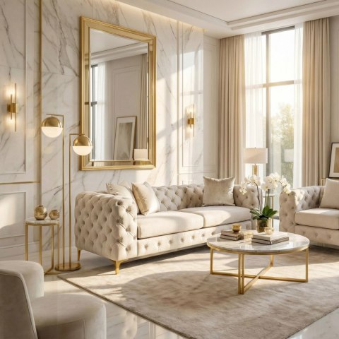 Sofa SORRENTO 3S Trzyosobowa Kremowa Welurowa