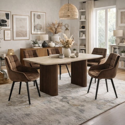 Stół ARAMIS Prostokątny 180 cm Trawertyn/Orzech