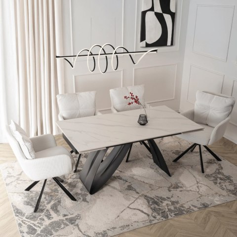 Stół DEVON Ceramiczny Rozkładany 160-220 cm Biały Marmur/Czarny