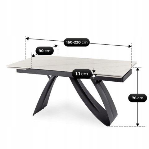 Stół DEVON Ceramiczny Rozkładany 160-220 cm Biały Marmur/Czarny