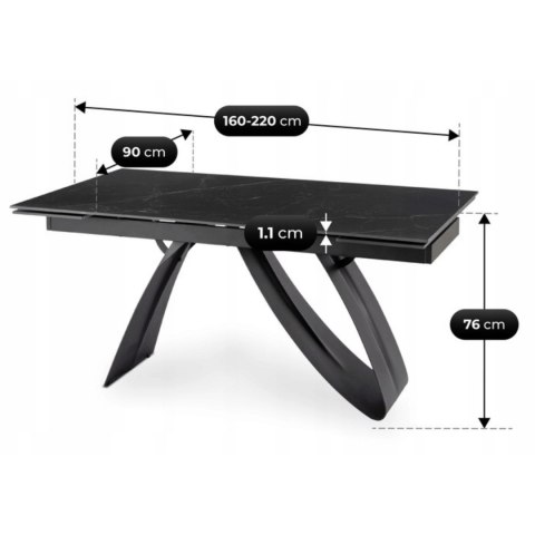 Stół DEVON Ceramiczny Rozkładany 160-220 cm Czarny Marmur/Czarny